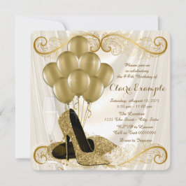 Womans Ivory and Gold Birthday Party Glamor Satin Kaart