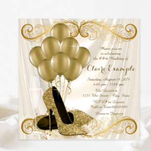 Womans Ivory and Gold Birthday Party Glamor Satin Kaart