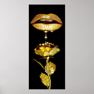 Womans Lips Drift Liquid Gold-make-up Art Poster