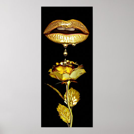 Womans Lips Drift Liquid Gold-make-up Art Poster (Voorkant)