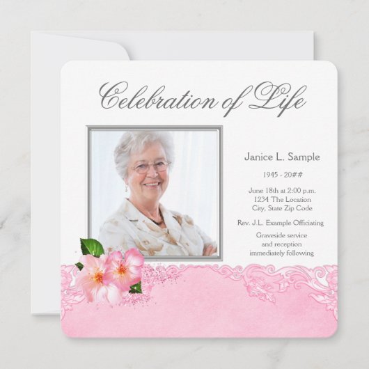 Womans Pink Photo Memorial Service aankondiging (Voorkant)