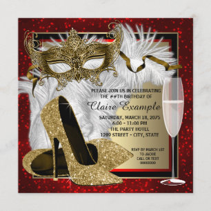 Womans Red en Gold Masquerade Party Kaart
