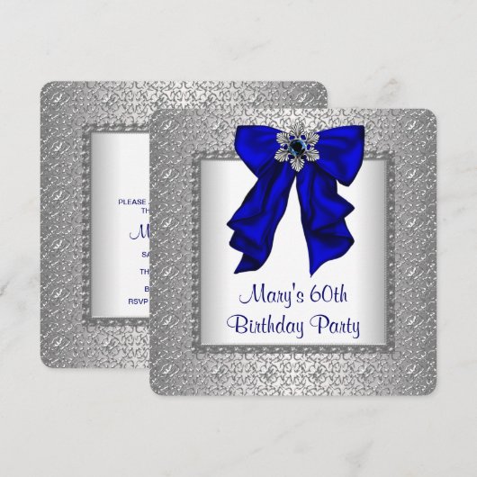 Womans Royal Blauw en Zilver Verjaardagsfeest Kaart (Voorkant / Achterkant)