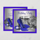 Womans Royal Blauw en Zilver Verjaardagsfeest Kaart (Voorkant / Achterkant)