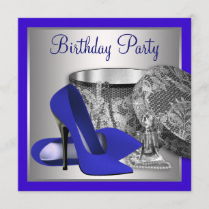 Womans Royal Blauw en Zilver Verjaardagsfeest Kaart