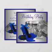 Womans Royal Blauw en Zilver Verjaardagsfeest Kaart (Voorkant / Achterkant)