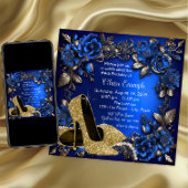 Womans Royal Blauw Gouden Schoen Verjaardagsfeestj Kaart