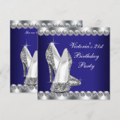 Womans Royal Blue Birthday Party Kaart (Voorkant / Achterkant)