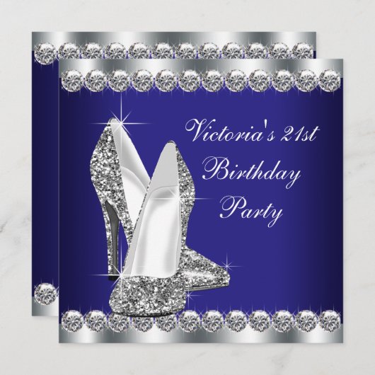 Womans Royal Blue Birthday Party Kaart (Voorkant / Achterkant)