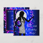 Womans Royal Blue Birthday Party Kaart (Voorkant / Achterkant)