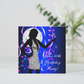 Womans Royal Blue Birthday Party Kaart (Staand voorkant)