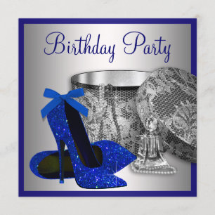 Womans Royal Blue en Silver Birthday Party Kaart