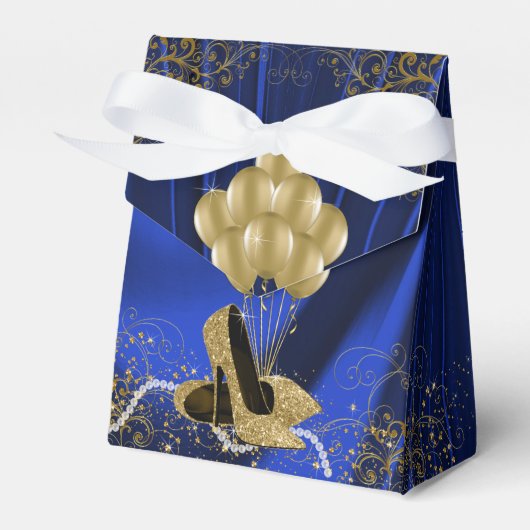 Womans Royal Blue Gold Birthday Party Bedankdoosjes (Voorkant Zijde)