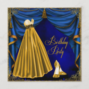 Womans Royal Blue Gold Birthday Party Kaart