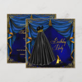 Womans Royal Blue Gold Birthday Party Kaart (Voorkant / Achterkant)