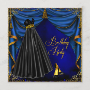 Womans Royal Blue Gold Birthday Party Kaart