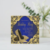 Womans Royal Blue Gold Birthday Party Kaart (Staand voorkant)