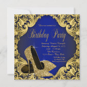Womans Royal Blue Gold Birthday Party Kaart (Voorkant)