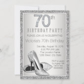 Womans Silver Glitter High Heel Shoe 70th Birthday Kaart (Voorkant)
