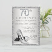 Womans Silver Glitter High Heel Shoe 70th Birthday Kaart (Staand voorkant)