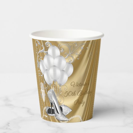 Womans Silver Gold Birthday Paper Cups Papieren Bekers (Achterkant)