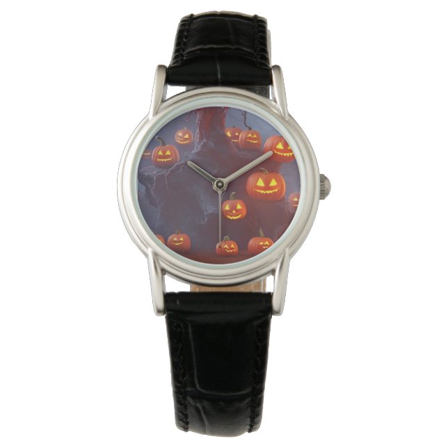 Womans Spooky Halloween Pumpkin Watch Horloge (Voorkant)