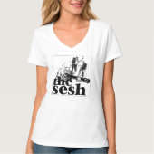 Woman's "the sesh" Logo White V-nek T-shirt (Voorkant)