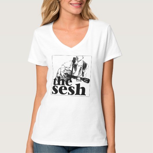 Woman's "the sesh" Logo White V-nek T-shirt (Voorkant)