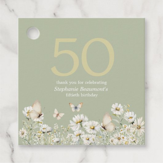 Woman's White Wildflower Verrassing 50ste verjaard Bedankjes Labels (Voorkant)