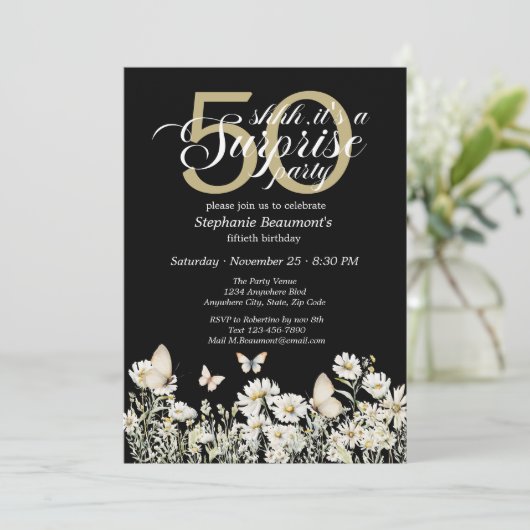 Woman's White Wildflower Verrassing 50ste verjaard Kaart (Staand voorkant)