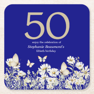 Woman's White Wildflower Verrassing 50ste verjaard Kartonnen Onderzetters