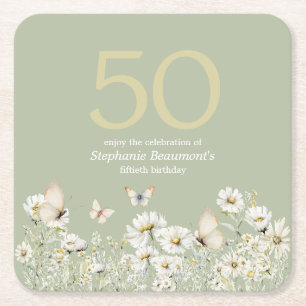 Woman's White Wildflower Verrassing 50ste verjaard Kartonnen Onderzetters