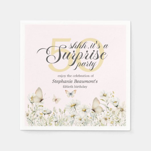 Woman's White Wildflower Verrassing 50ste verjaard Servet (Voorkant)