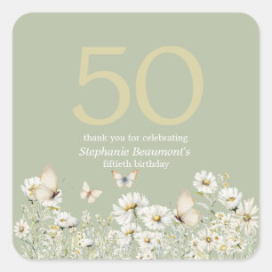 Woman's White Wildflower Verrassing 50ste verjaard Vierkante Sticker