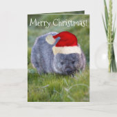 Wombat Australia Red Santa Hat Merry Kerstmis Kaart (Voorkant)