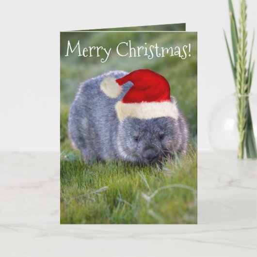 Wombat Australia Red Santa Hat Merry Kerstmis Kaart (Voorkant)