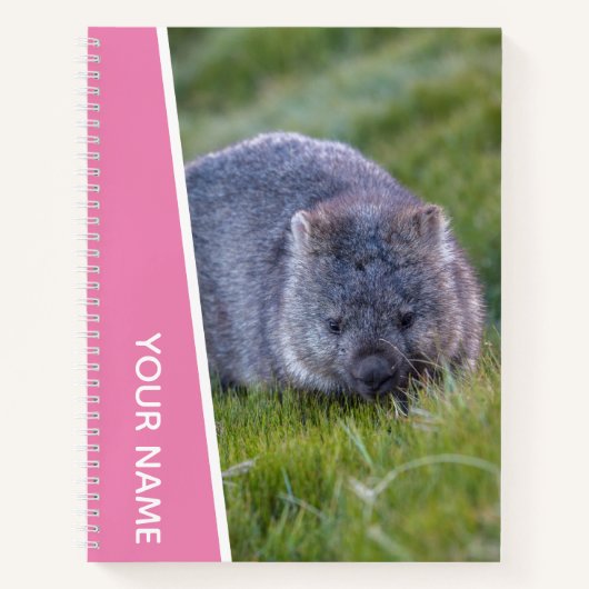 Wombat Australië Knuffig Dier, Roze Met Eigen Teks Notitieboek (Voorkant)