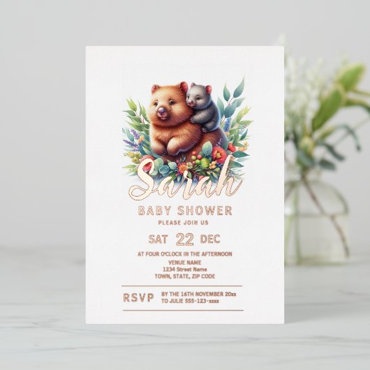 Wombat-Baby shower Folie Uitnodiging (Staand Voorkant)