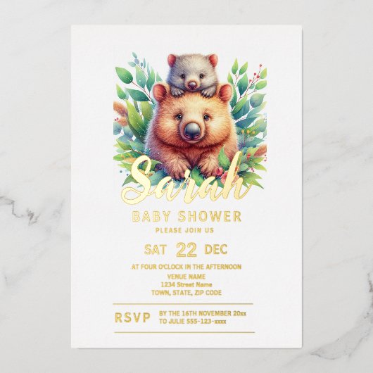 Wombat-Baby shower Folie Uitnodiging (Voorkant)