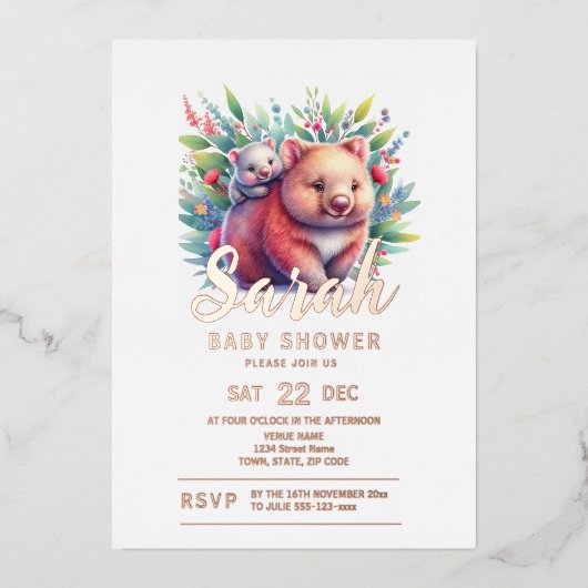 Wombat-Baby shower Folie Uitnodiging (Voorkant)