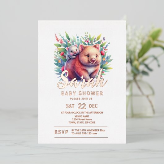 Wombat-Baby shower Folie Uitnodiging (Staand Voorkant)