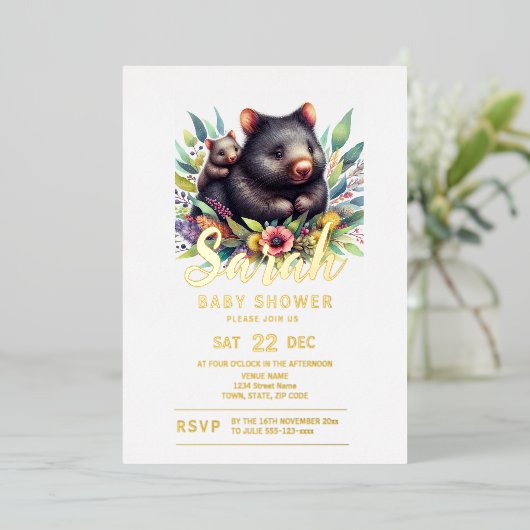 Wombat-Baby shower Folie Uitnodiging (Staand Voorkant)
