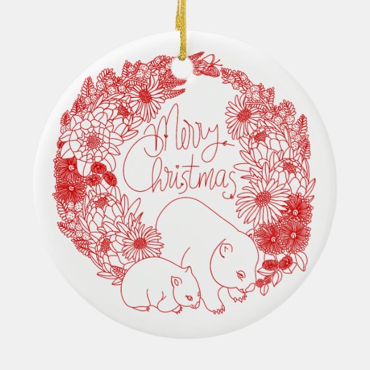 Wombat Kerstmis Rood Keramisch Ornament (Achterkant)