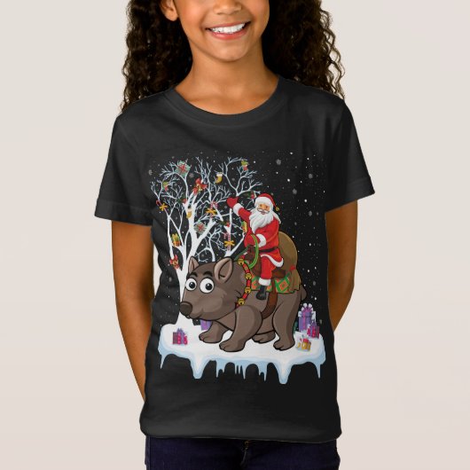 Wombat Lover Xmas Gift Santa Riding Wombat Christm T-shirt (Voorkant)