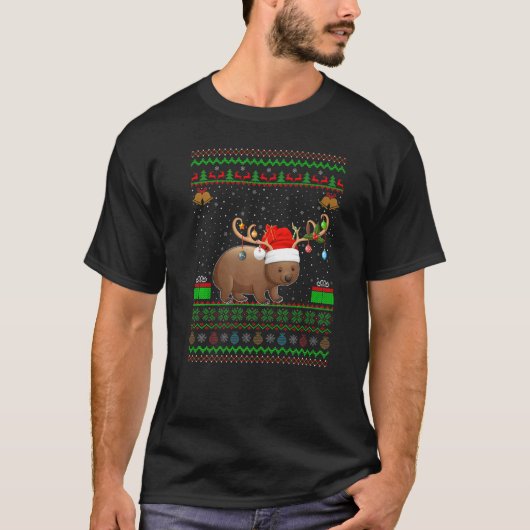 Wombat Santa Hat Matching Lelijke Wombat Kerstmis T-shirt (Voorkant)