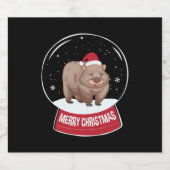 Wombat Vrolijk Kerstfeest Sneeuwbal Sparkling Wijnetiket (Enkel label)