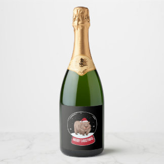 Wombat Vrolijk Kerstfeest Sneeuwbal Sparkling Wijnetiket