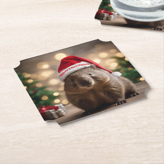 Wombat Wonderland: een gezellige kerstavond Kartonnen Onderzetters (Gekanteld)