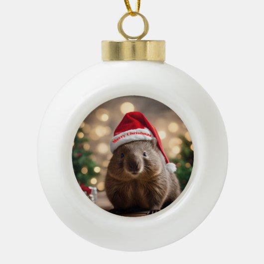 Wombat Wonderland: een gezellige kerstavond Keramische Bal Ornament (Voorkant)