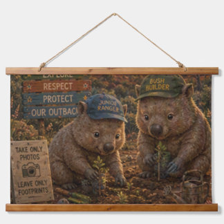 Wombat Zwervers Verkennen en Beschermen Ons Outbac Hangend Wandkleed